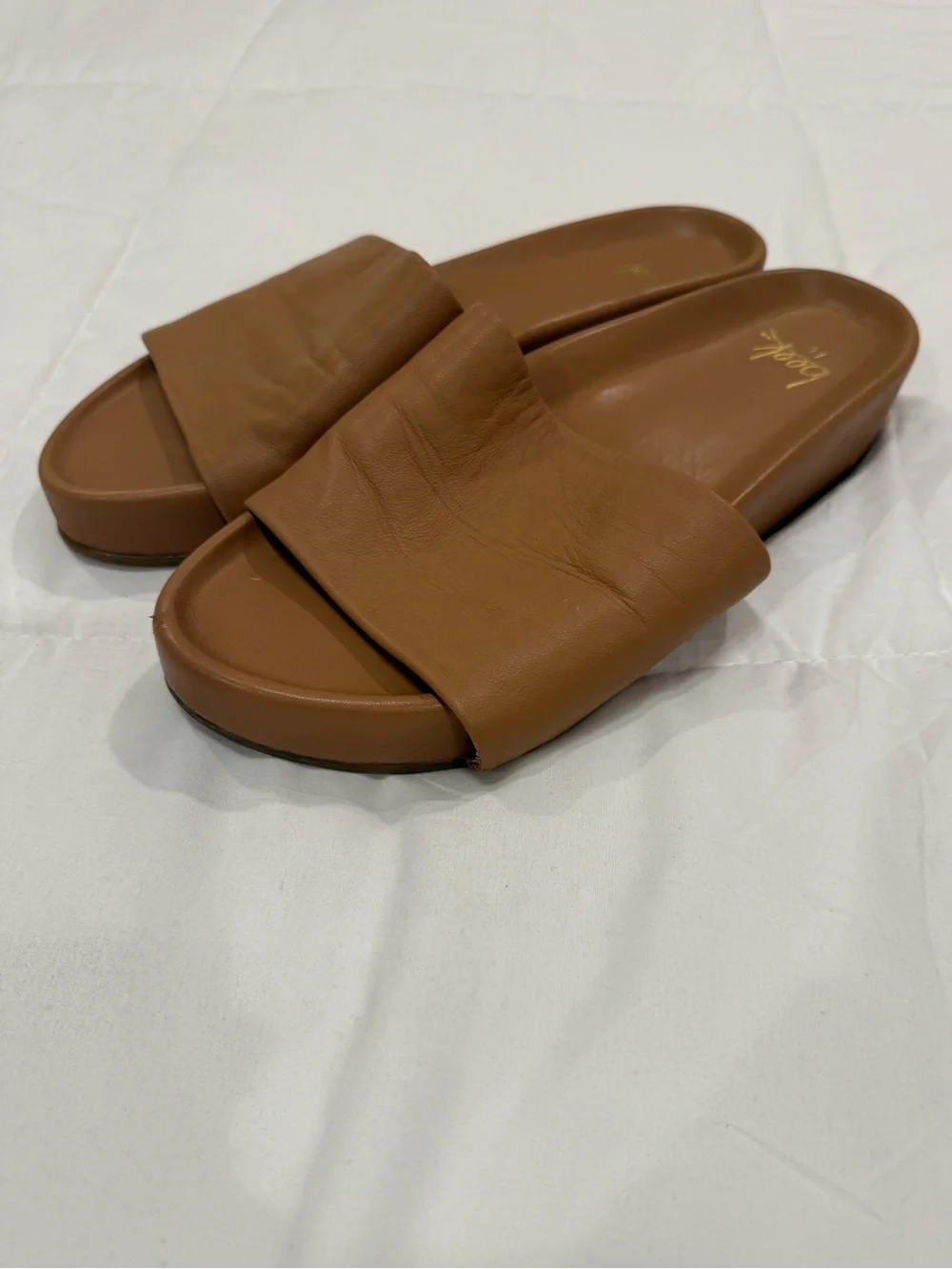beek.. Pelican Leather Platform Sandal Honey Tan Size 10